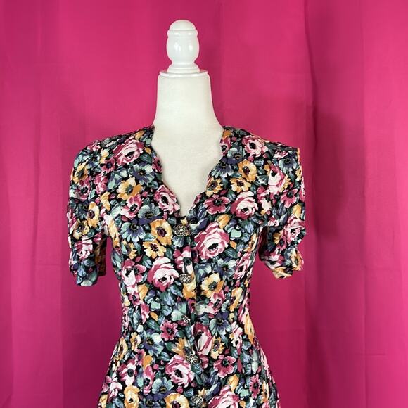 Vintage 90s Paris Sport Club flirty floral button down dress, size 7 - Picture 2 of 10